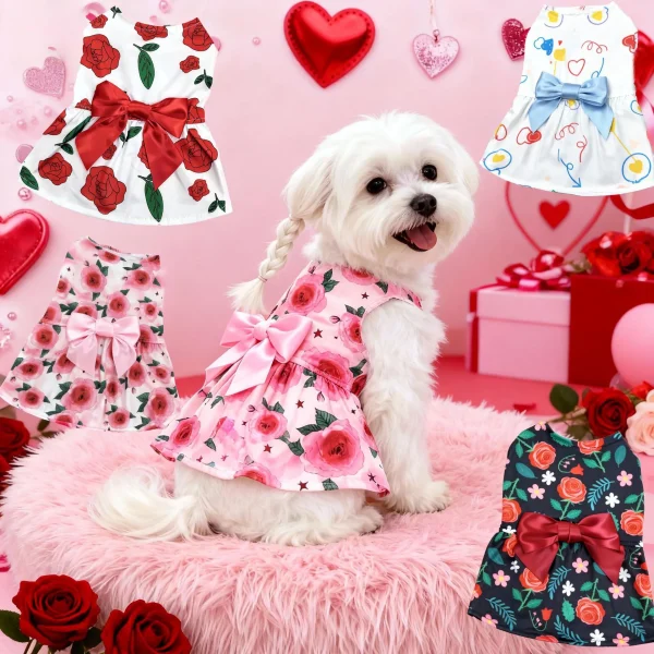 Dog Print Dress Clothing Rose Bow Dress Dog Cat