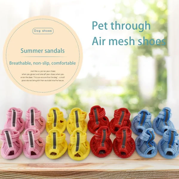 4Pcs Breathable Mesh Summer Dog Shoes Non Slip